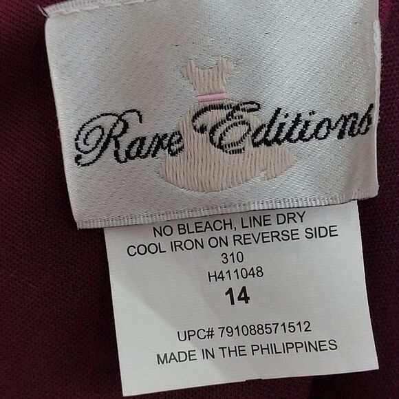 RARE EDITIONS Burgundy Velvet Taffeta Bow Jeweled Holiday‎ Dress Size 14 - Picture 14 of 15